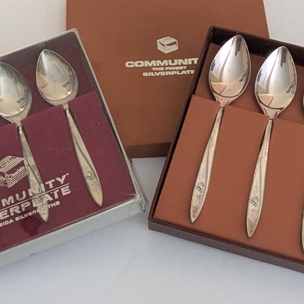 8 Vintage Oneida Community Morning Rose Demitasse/Coffee Spoons 1960s